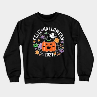 Feliz Halloween 2021 Cute Kawaii Mushroom Pumpkin Ghost Bat Crewneck Sweatshirt